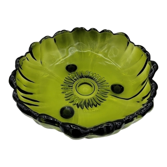 Vintage Indiana Glass Olive Green Footed Bowl - Picture 2 of 14